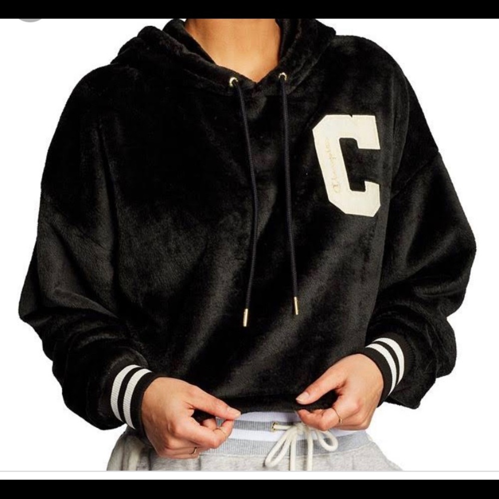Fuzzy Champion crop top hoodie